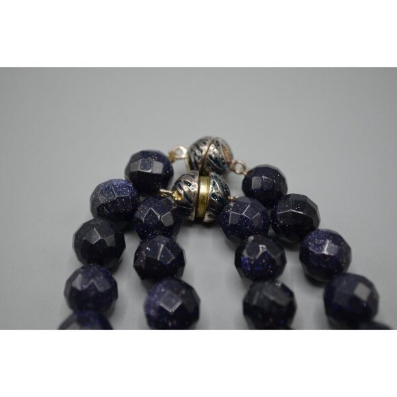 Blue Goldstone Beaded Faceted Necklace Sterling Silver 16" Convertible 925 - Picture 7 of 8
